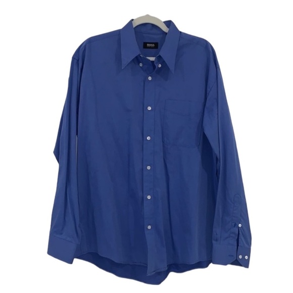 HUGO Boss Big & Tall Blue Long Sleeve Button Down Cotton Dress Shirt size 41/16 - Picture 1 of 13